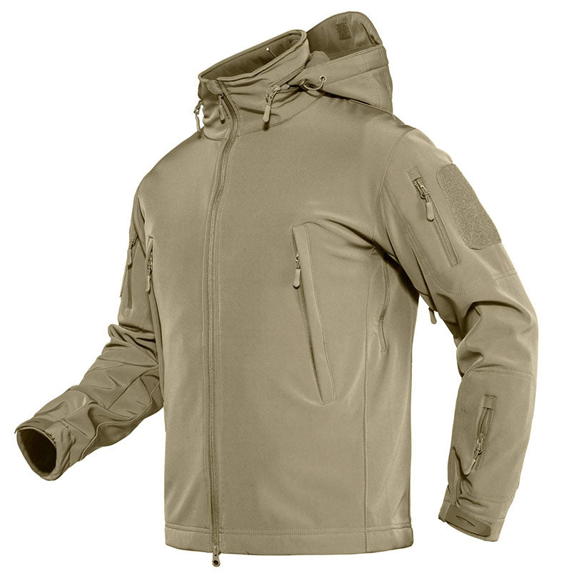 TACVASEN Khaki Men's Combat Airsoft Softshell Fleece Army Coat