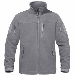 TACVASEN Light Grey Men's Tactical Fleece Jackets Full Zip Coat with Multi Pockets