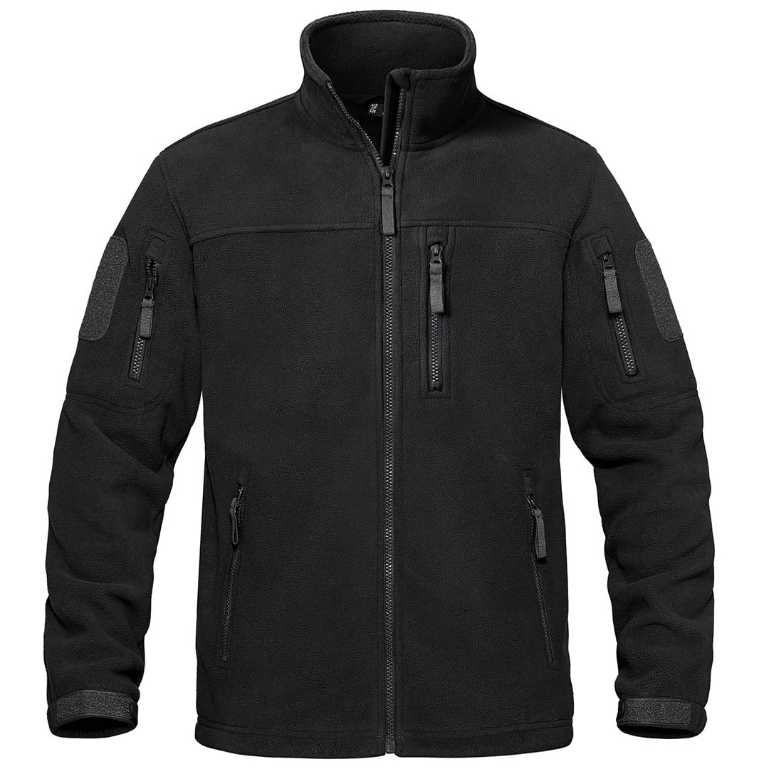 TACVASEN Black Men's Tactical Fleece Jackets Full Zip Coat with Multi Pockets