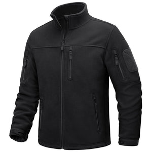 TACVASEN Black Men's Tactical Fleece Jackets Full Zip Coat with Multi Pockets