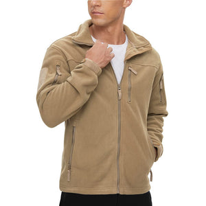 TACVASEN Khaki Men's Tactical Fleece Jackets Full Zip Coat with Multi Pockets