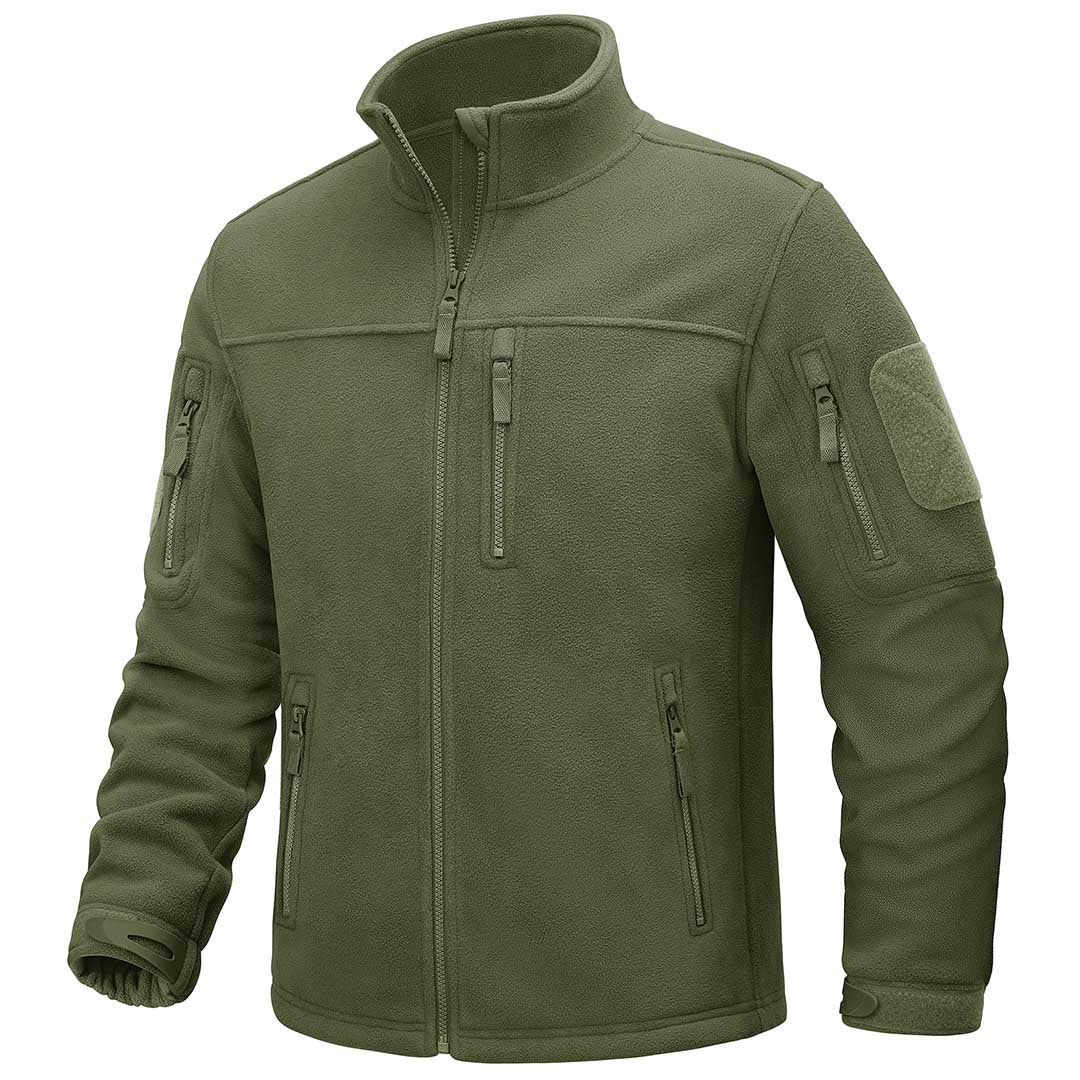 TACVASEN Army Green Men's Tactical Fleece Jackets Full Zip Coat with Multi Pockets