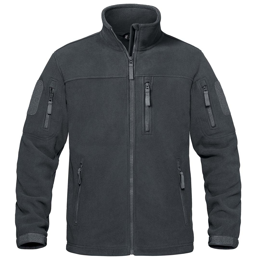 TACVASEN Dark Grey Men's Tactical Fleece Jackets Full Zip Coat with Multi Pockets