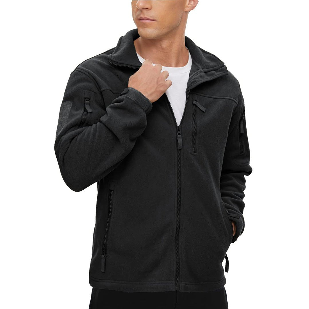 TACVASEN Black Men's Tactical Fleece Jackets Full Zip Coat with Multi Pockets