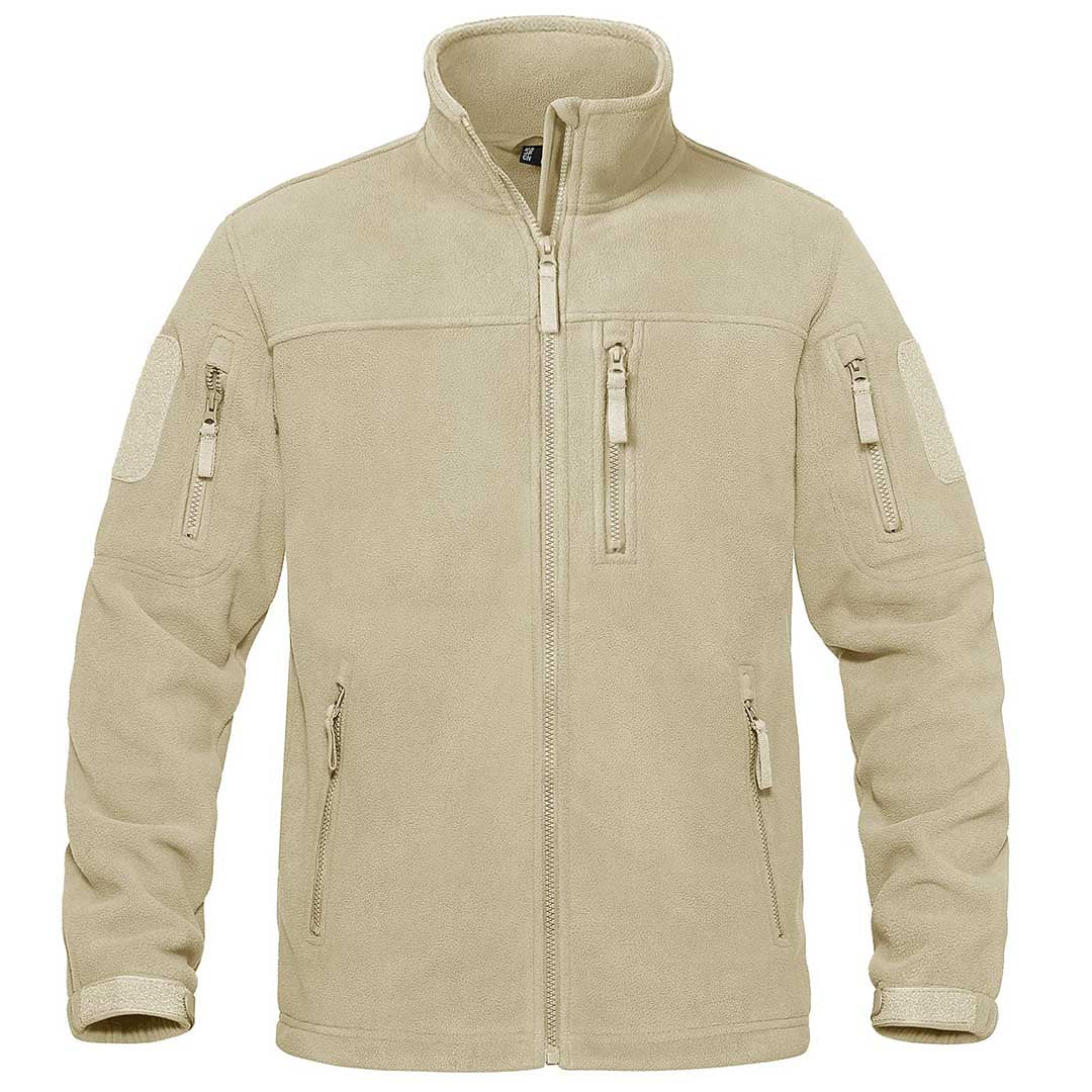 TACVASEN Beige Men's Tactical Fleece Jackets Full Zip Coat with Multi Pockets
