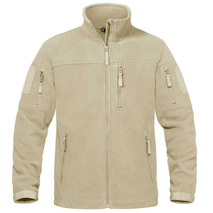 TACVASEN Beige Men's Tactical Fleece Jackets Full Zip Coat with Multi Pockets