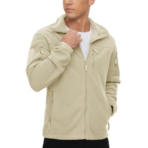 TACVASEN Beige Men's Tactical Fleece Jackets Full Zip Coat with Multi Pockets