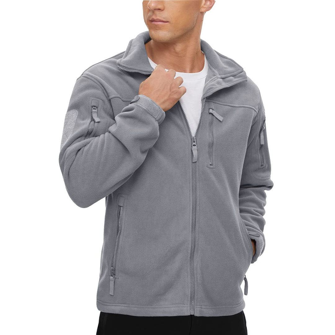TACVASEN Light Grey Men's Tactical Fleece Jackets Full Zip Coat with Multi Pockets