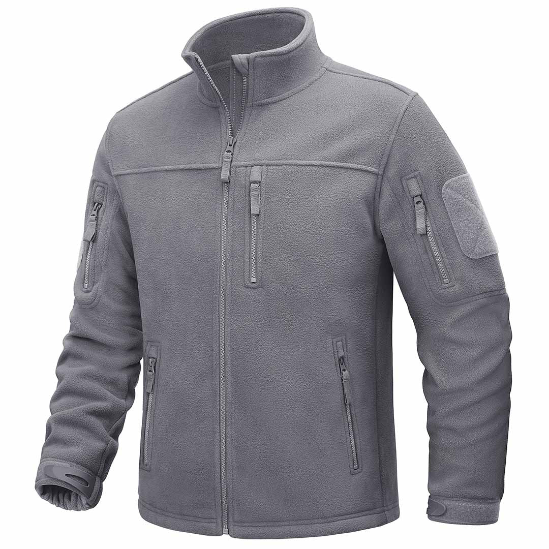 TACVASEN Light Grey Men's Tactical Fleece Jackets Full Zip Coat with Multi Pockets