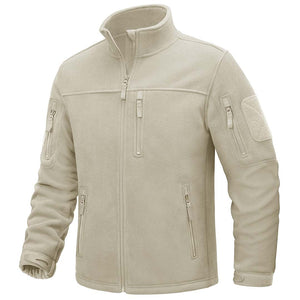 TACVASEN Beige Men's Tactical Fleece Jackets Full Zip Coat with Multi Pockets