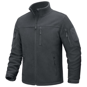 TACVASEN Dark Grey Men's Tactical Fleece Jackets Full Zip Coat with Multi Pockets