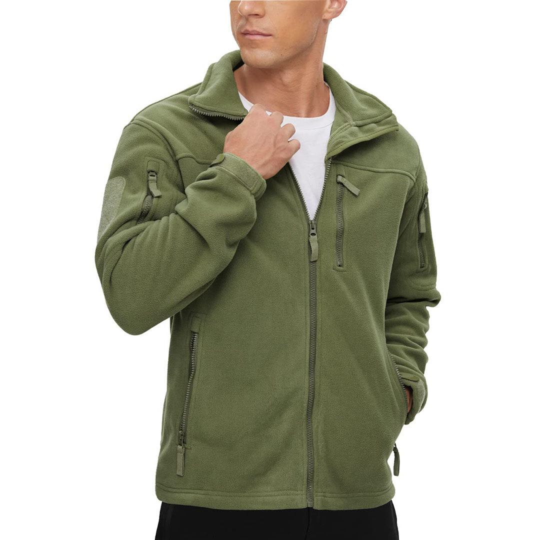 TACVASEN Army Green Men's Tactical Fleece Jackets Full Zip Coat with Multi Pockets