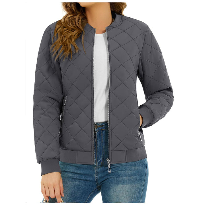 Women's Diamond Quilted Jackets Lightweight Casual Bomber Jacket -
