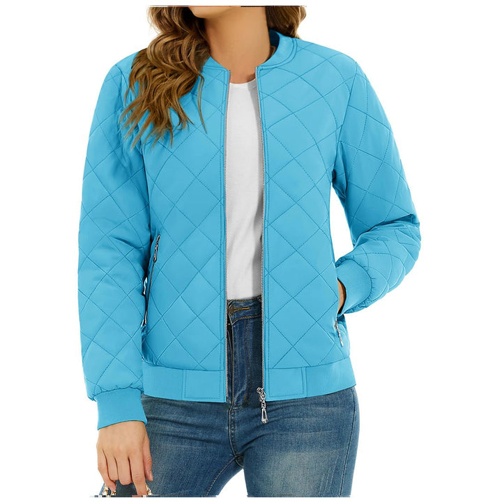 Women's Diamond Quilted Jackets Lightweight Casual Bomber Jacket -