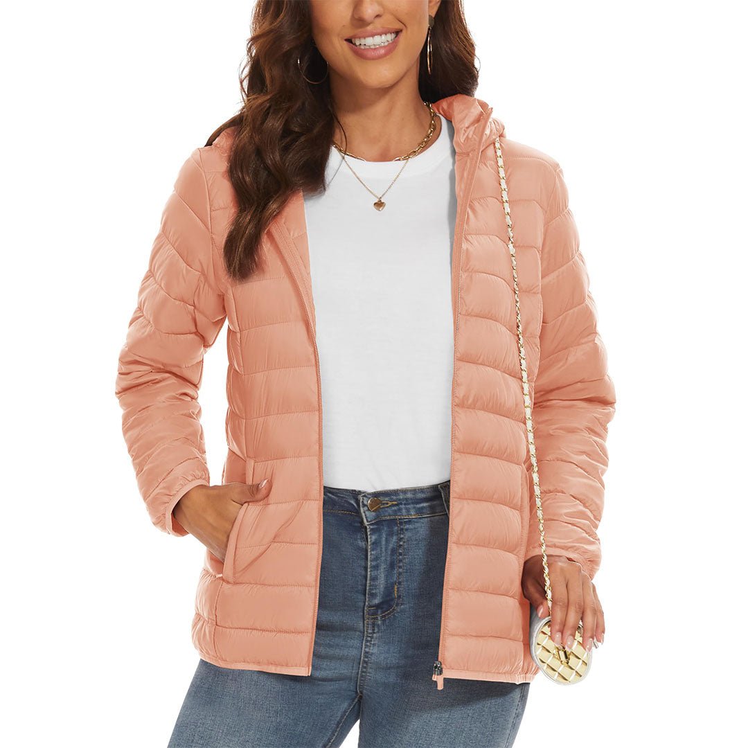 TACVASEN Navy Women's Puffer Jacket Full - zip Water - Resistant Winter Hooded Coat