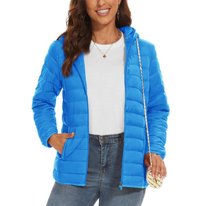 TACVASEN Apricot Women's Puffer Jacket Full - zip Water - Resistant Winter Hooded Coat