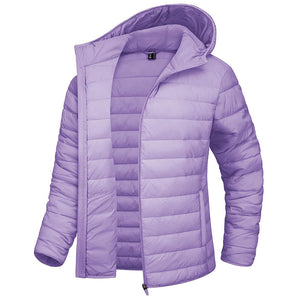TACVASEN Light Purple Women's Puffer Jacket Full - zip Water - Resistant Winter Hooded Coat