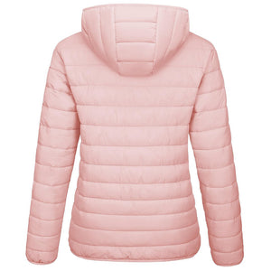 TACVASEN Pink Women's Puffer Jacket Full - zip Water - Resistant Winter Hooded Coat