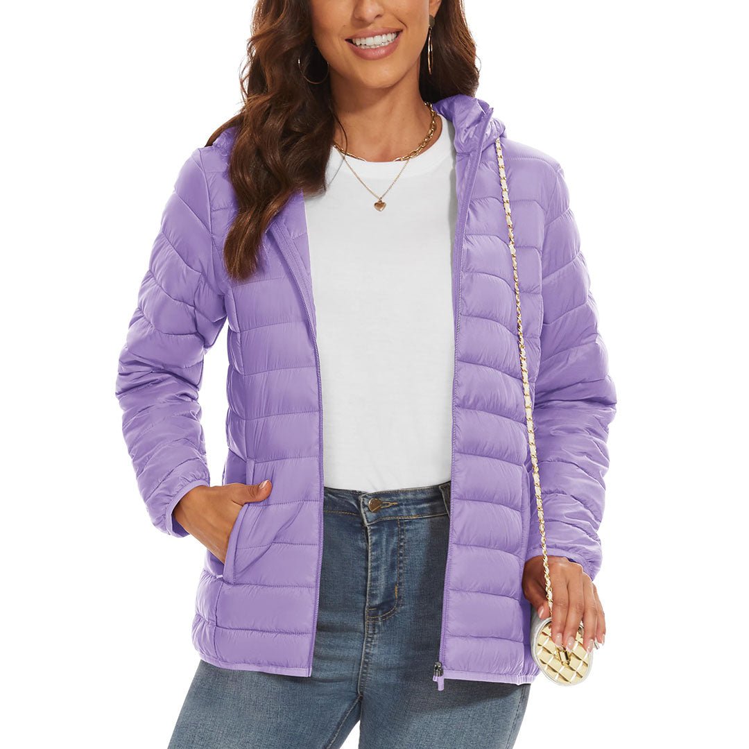 TACVASEN Light Blue Women's Puffer Jacket Full - zip Water - Resistant Winter Hooded Coat