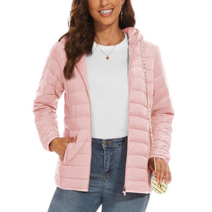 TACVASEN Pink Women's Puffer Jacket Full - zip Water - Resistant Winter Hooded Coat