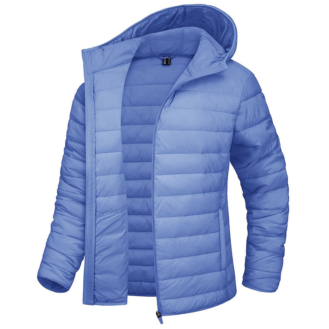 TACVASEN Light Blue Women's Puffer Jacket Full - zip Water - Resistant Winter Hooded Coat