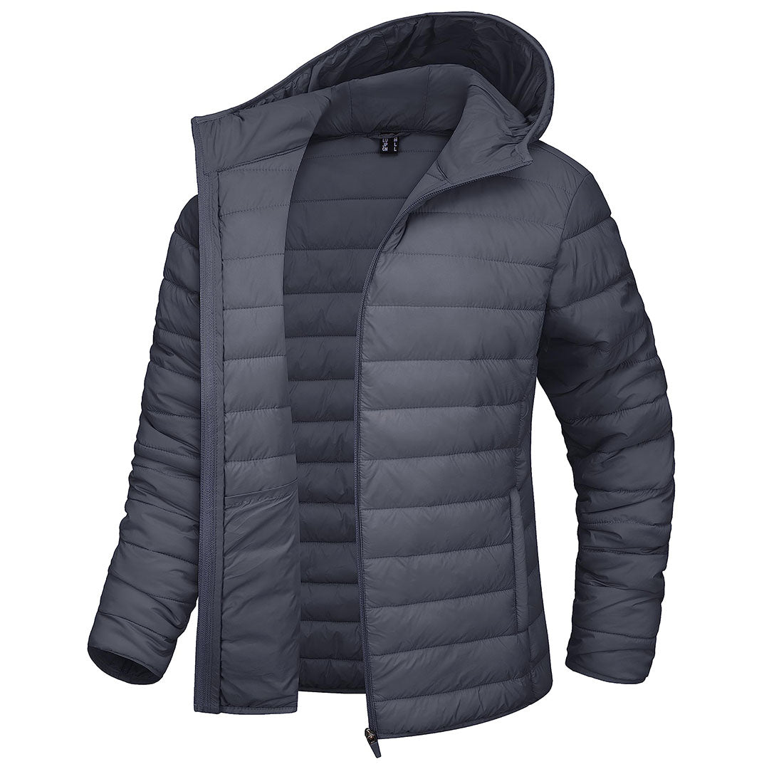 TACVASEN Dark Grey Women's Puffer Jacket Full - zip Water - Resistant Winter Hooded Coat