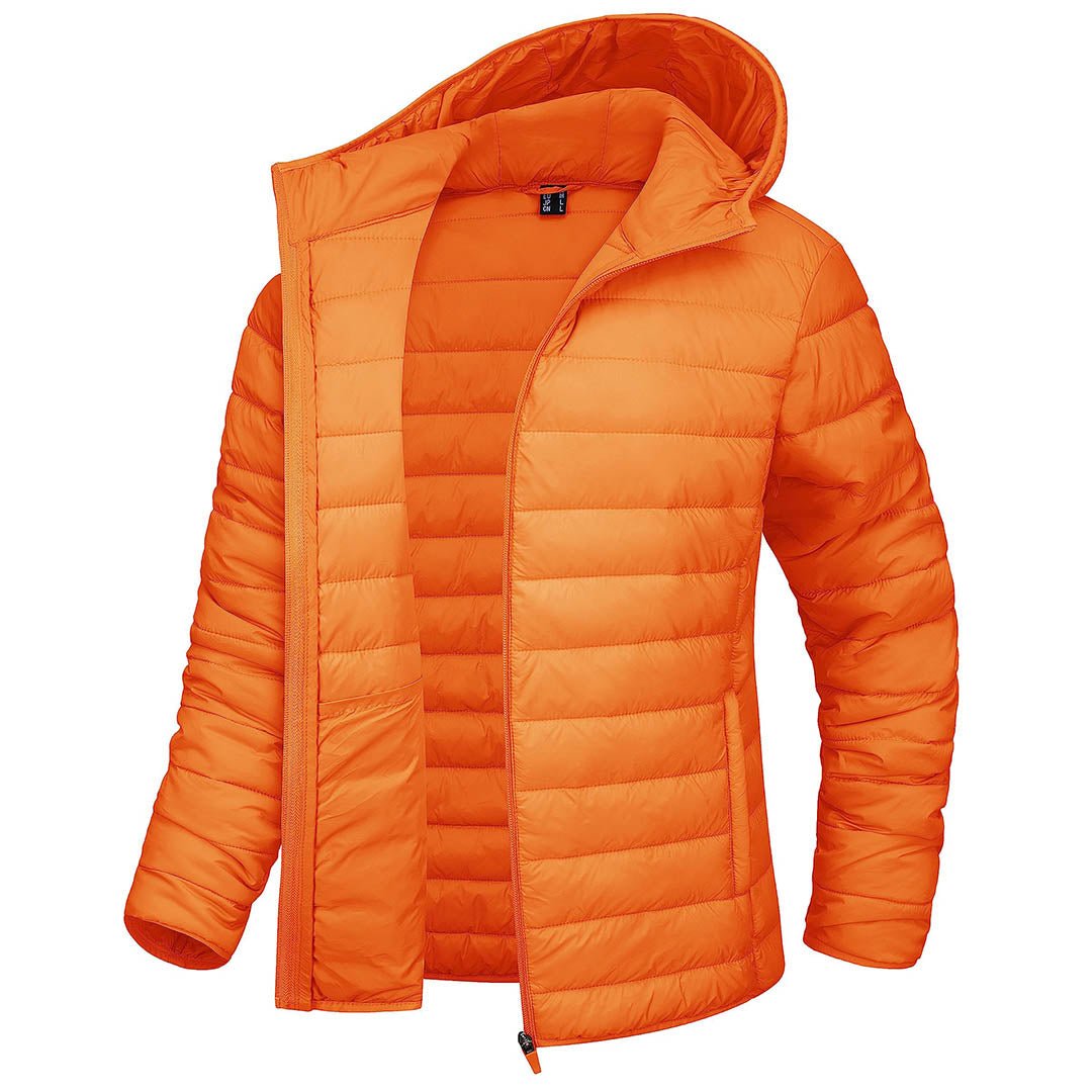 TACVASEN Orange Women's Puffer Jacket Full - zip Water - Resistant Winter Hooded Coat
