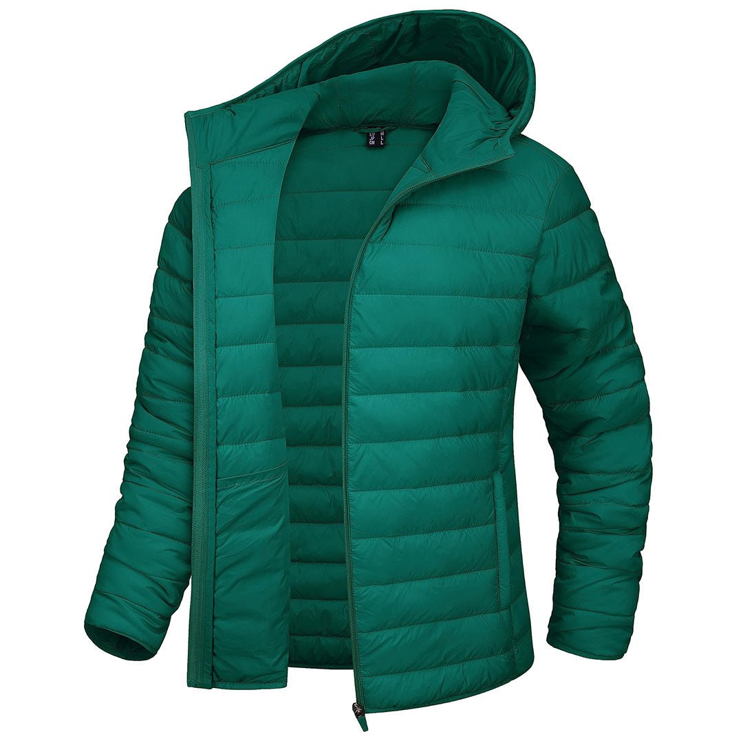 TACVASEN Emerald Green Women's Puffer Jacket Full - zip Water - Resistant Winter Hooded Coat