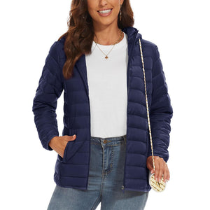 TACVASEN Navy Women's Puffer Jacket Full - zip Water - Resistant Winter Hooded Coat