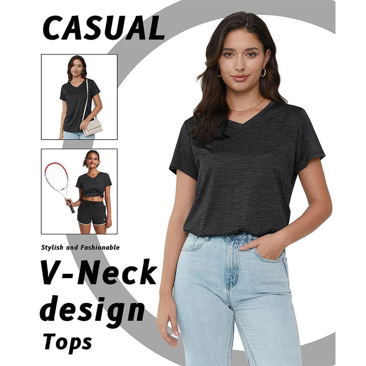 Women's Quick Dry Athletic V-Neck Yoga Gym T-shirts - Women's Shirts