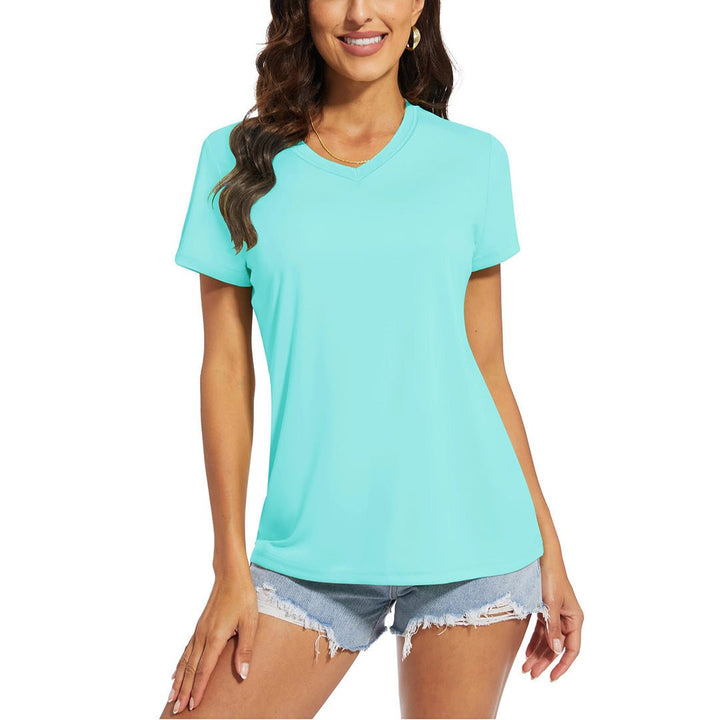 Women's UPF 50+ Sun Protection V-Neck Quick Dry Short Sleeve T-shirts -